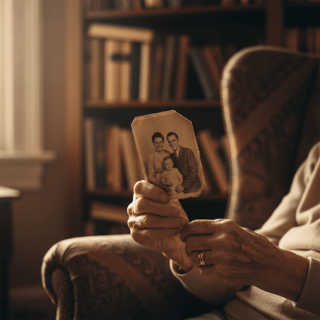 Damaged vintage family portrait before restoration