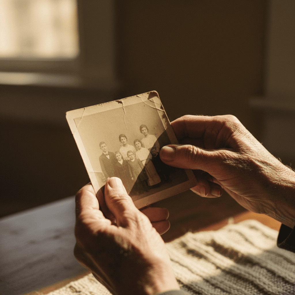 Expert examining a vintage photograph during restoration