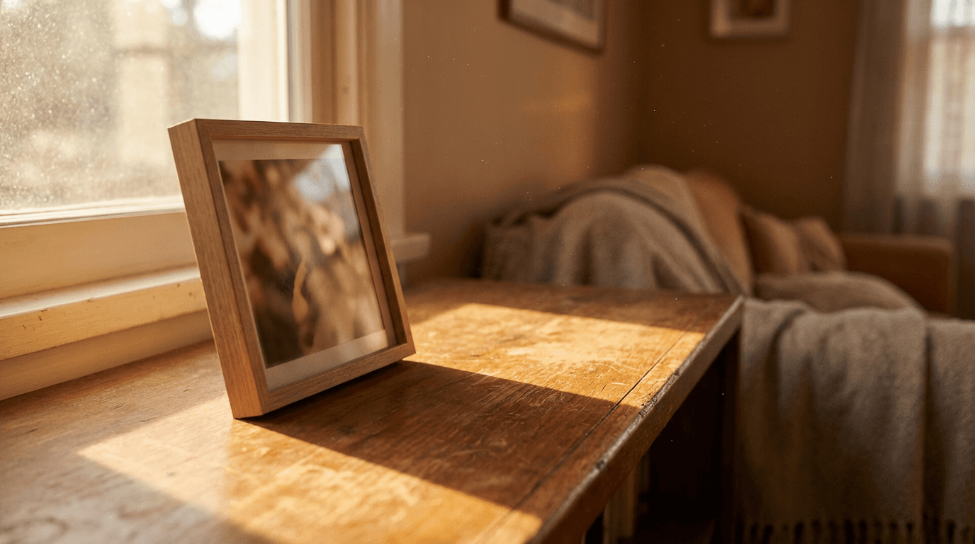 Hands examining a vintage faded photograph during restoration