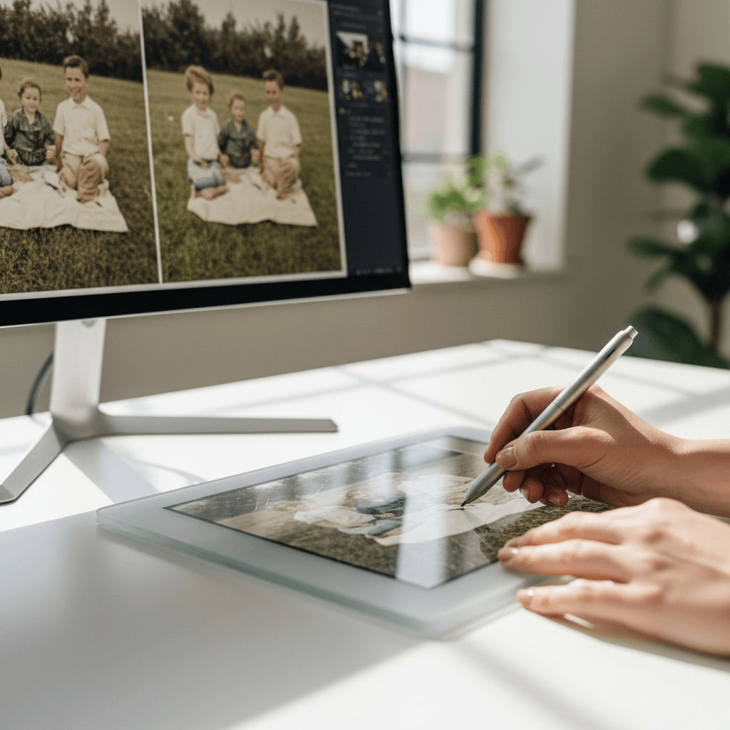 Same slide after professional restoration showing recovered colors