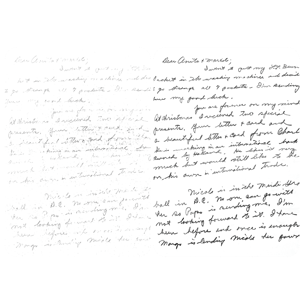Two versions of a handwritten cursive letter, one faint and one clear, on white paper.